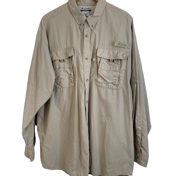 Columbia Mens PFG Performance Fishing Gear Shirt XXL Beige Nylon EUC 8210 - Picture 2 of 10